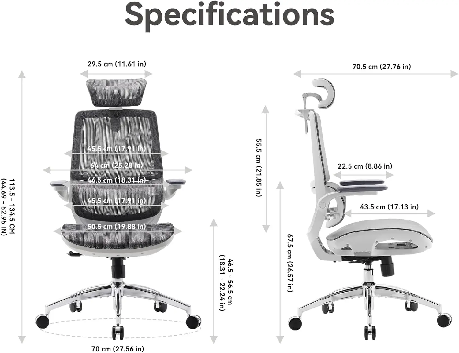 M59AS Ergonomic Office Chair, Desk Chair with 3D Flip-up Armrests, Computer Chair with Dual Back Design and Adaptive Dynamic Lum