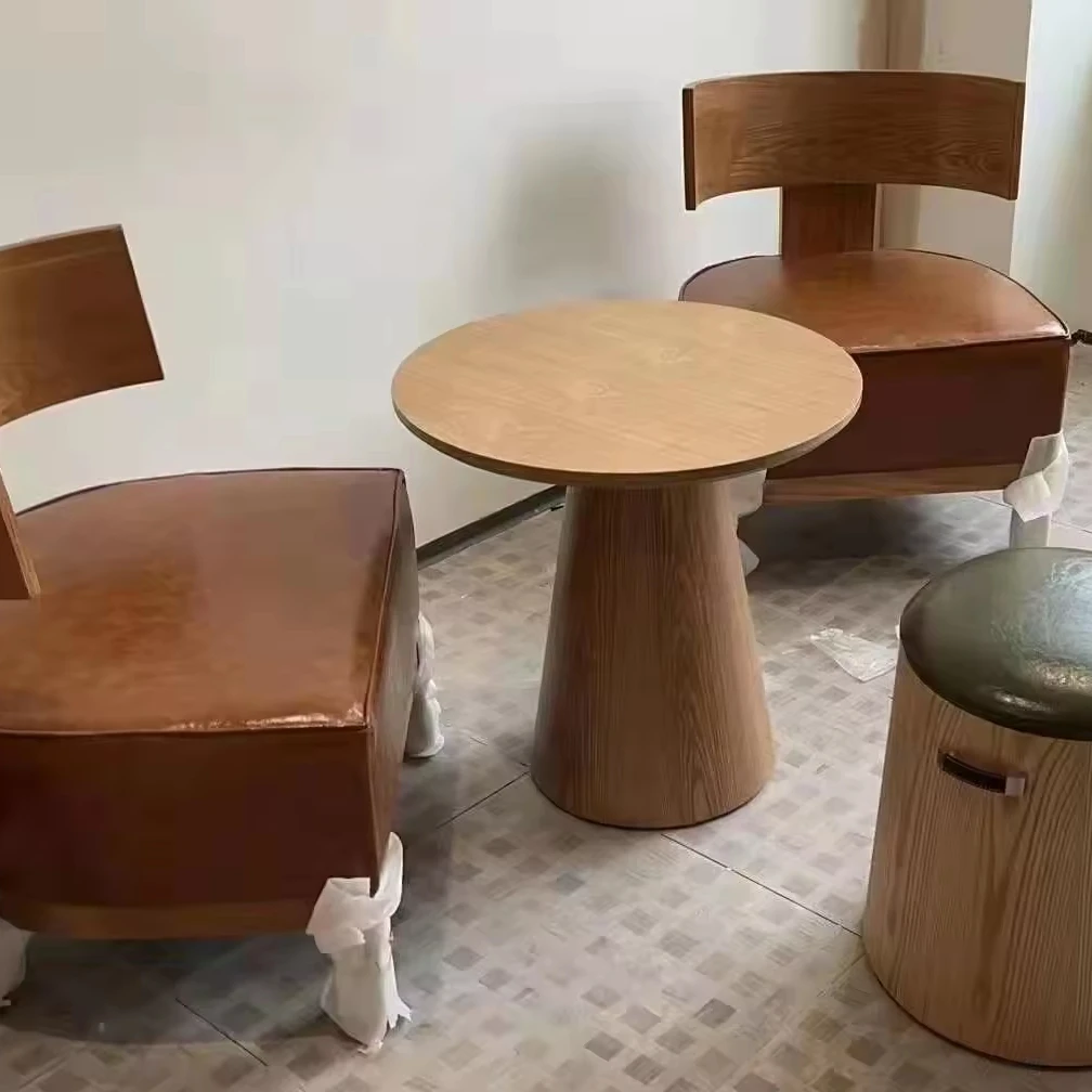 Modern Restaurant Coffee Shop Furniture Creative Solid Dining Modern Wooden Chairs with Leather Seats
