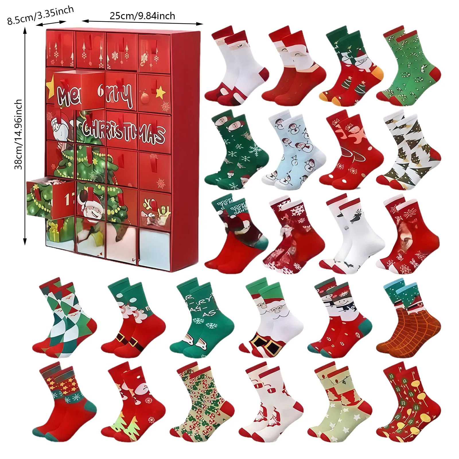 Work Timer 24 Pairs Christmas Socks Advent Calendar Christmas Socks Bulk 24 Days Countdown Box 2 Minute Sand Timer Brush Teeth