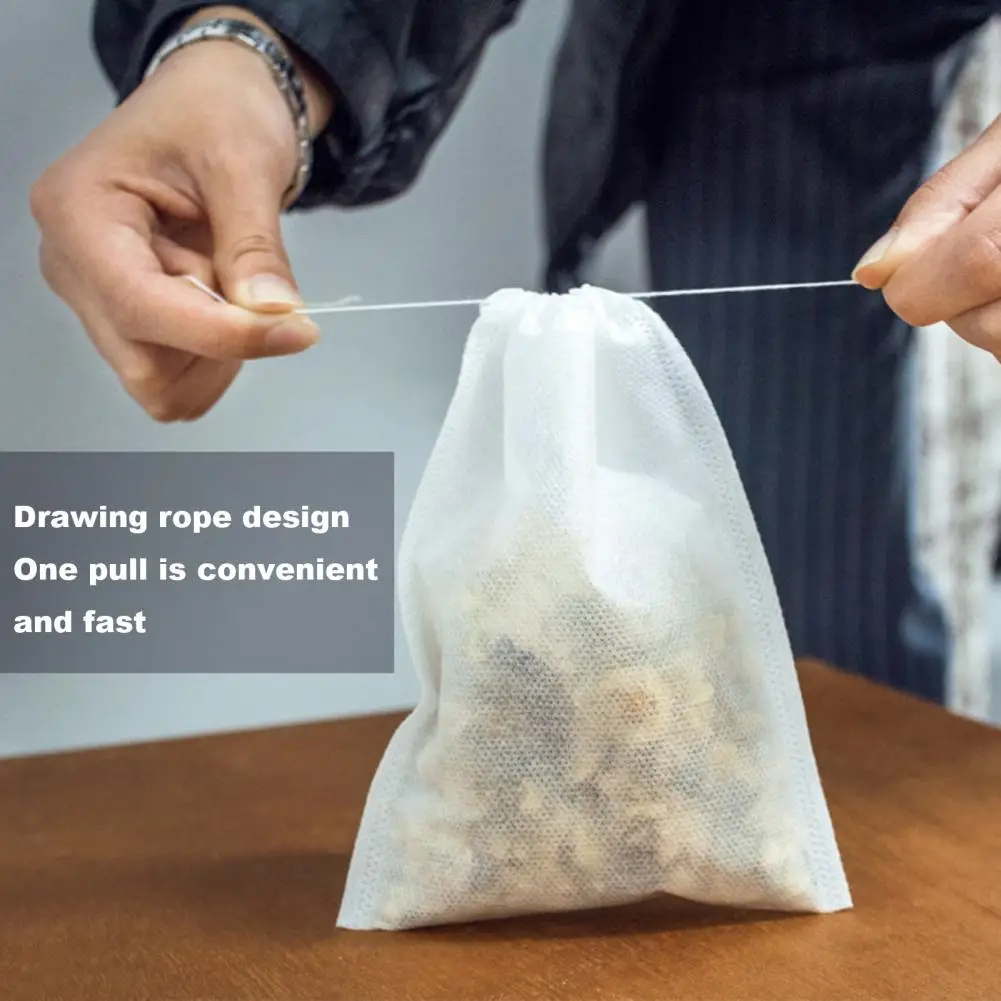 100Pcs Disposable Teabags Non-woven Fabric Tea Filter Bags for Coffee Spice Tea Bag with Drawstring Filters Kitchen Teaware