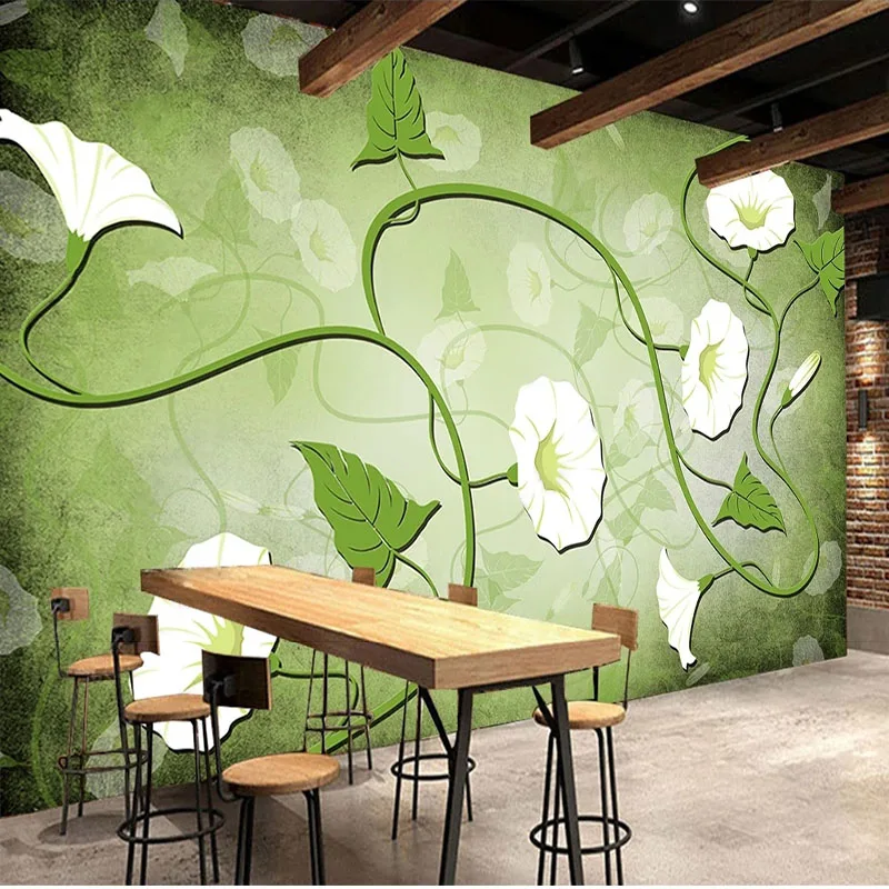 

Chinese Style 3D Nostalgic Green Morning Glory Romantic Theme Restaurant Kitchen Background Wall Mural Wallpaper Papel De Parede