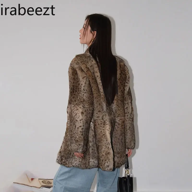 Fashion Design Stand Collar FurJacket Classic Leopard Casacas Para Mujer Invierno 2024 Mainland China Long Wool Coat