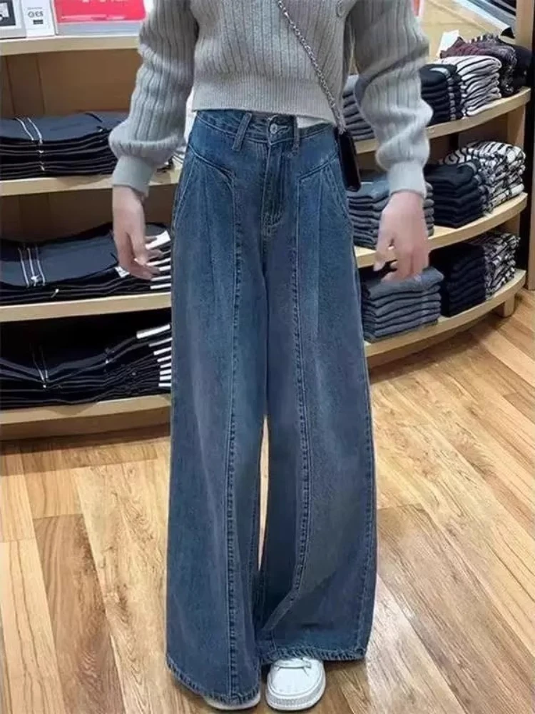 2025 Blue Women Jeans High Waist Vintage Straight Spring Autumn Y2K Classic Denim Pants Streetwear Trousers Korean Fashion Jeans