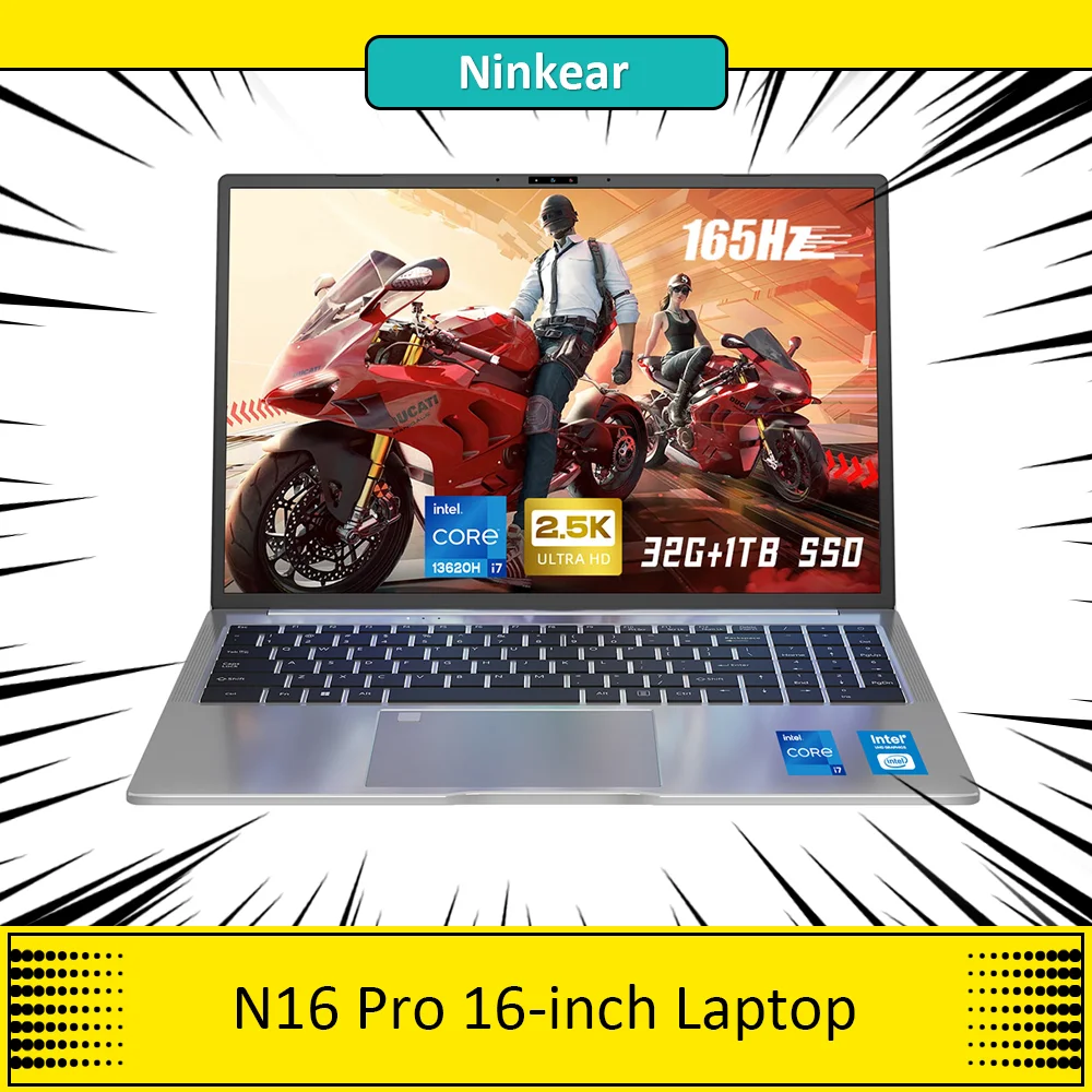 Ninkear N16 Pro Laptop, 16'' 2560*1600 IPS Screen, 165Hz Refresh Rate, Intel Core i7-13620H 10 Cores Max 4.9GHz, 32GB RAM 1TB