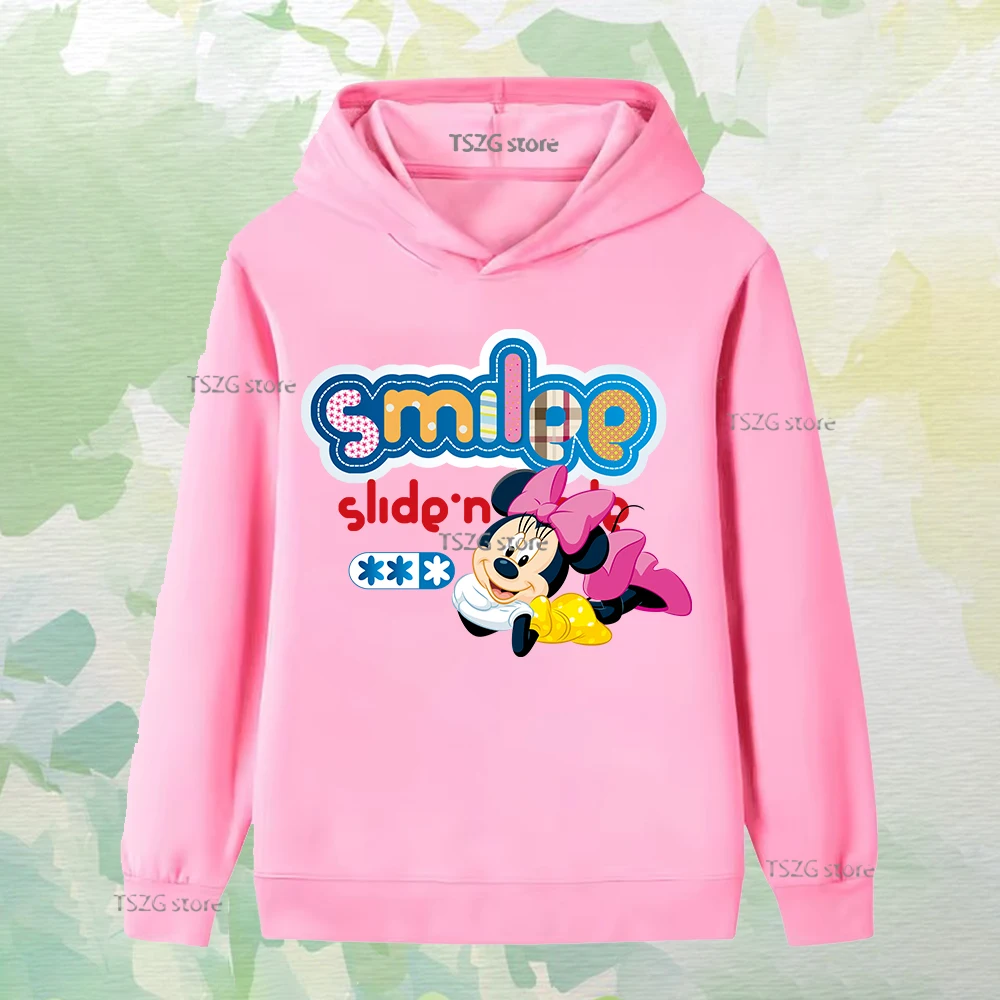 Dziecięca jesienna bluza z kapturem w stylu casual, z nadrukiem Disneya, Myszki Miki i Minnie, urocza, wygodna, polarowa bluza dla dziewczynki i chłopca.