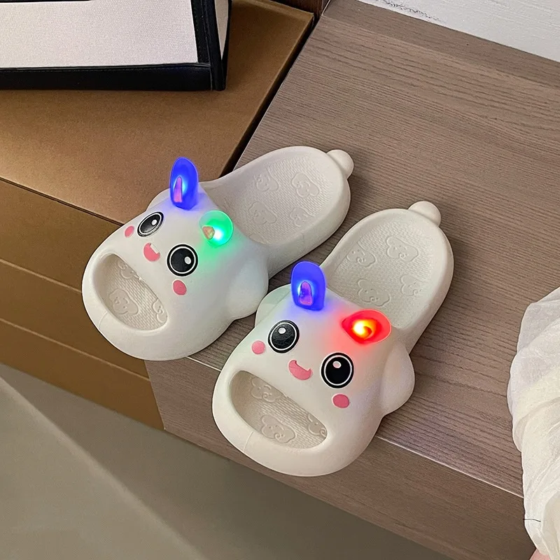 Summer Girl LED Slipper Cartoon Rabbit Print Women Parent-child Beach Shoes Cute Non-Slip Leaky Fashion Slides Outdoor Flip Flop