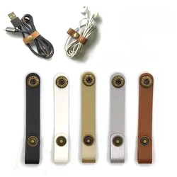 PU Leather Cable Winder Earphone Mobile Phone Data Charge Cable Tie Strap Organizer Solid Color Cable Winder Management