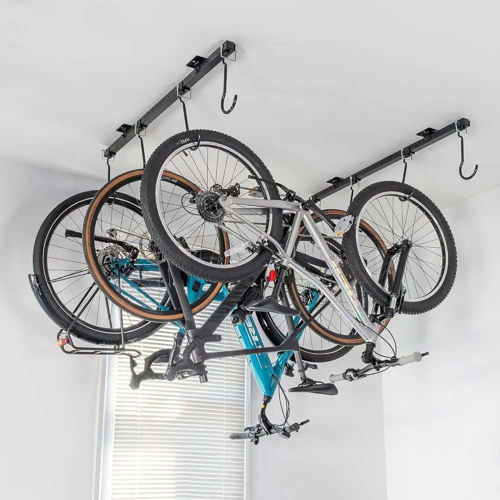 

Ceiling Mounted Bike Rack or Garage - Premium Bike Stand & Hanger or Space-Saving Storage | Adjustable Ceiling Hooks Hold 4-8 Bi