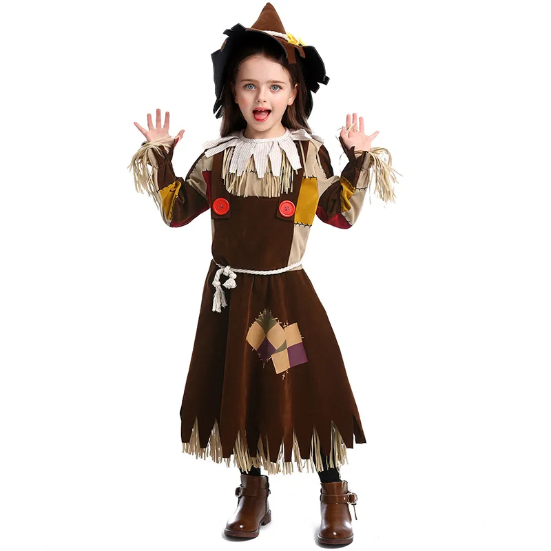 Disfraz de espantapájaros de retazos para niños, disfraz de Halloween para niñas, disfraz de actuación, vestido de fantasía para fiesta de Cosplay