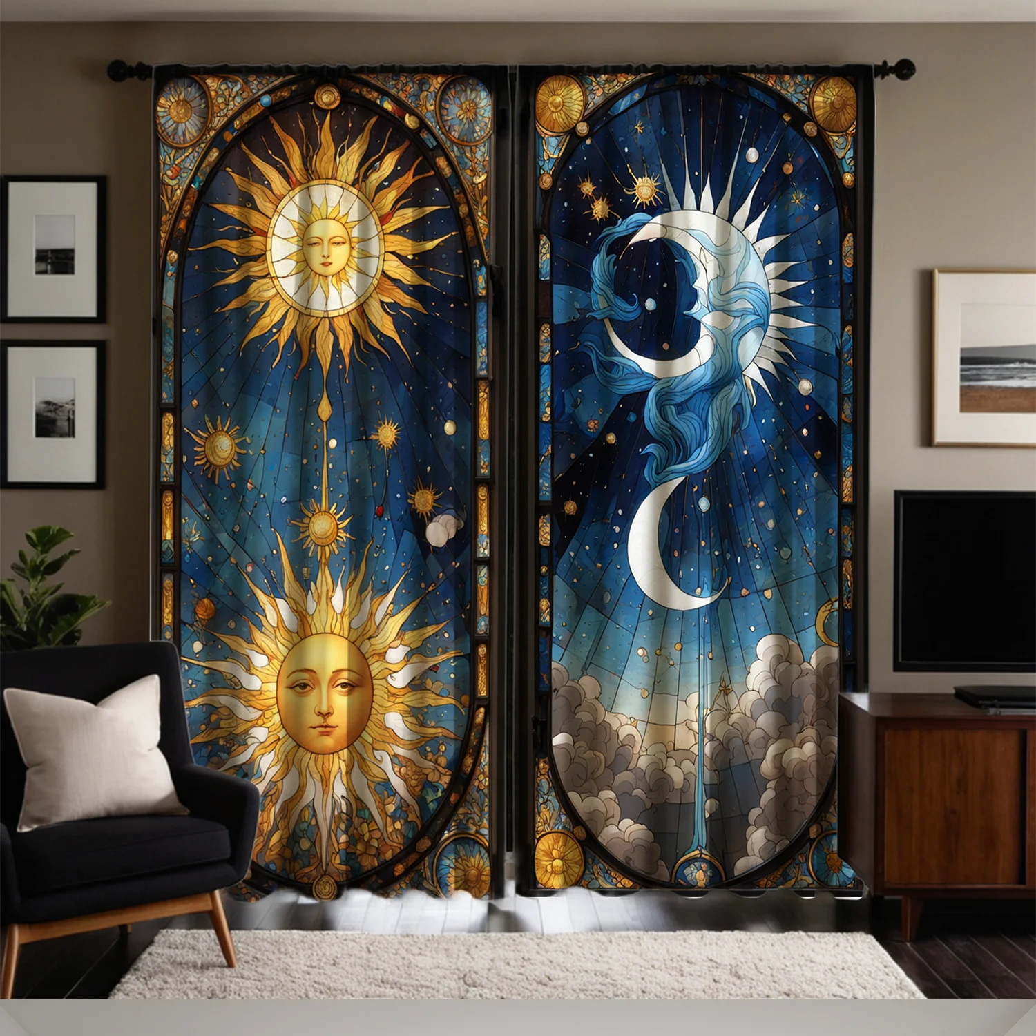 Sun Moon Curtains Cosmic Art Design Window Drapes Celestial Home Decor Mystical Living Room Style Trend