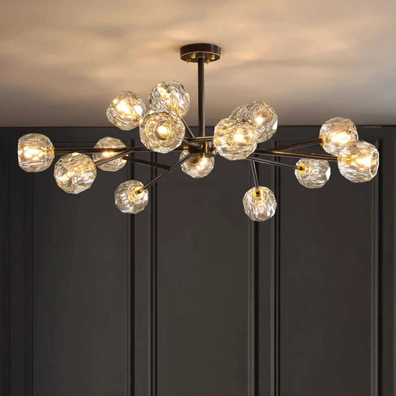 

Light luxury all copper living room pendant lamp modern bedroom creative molecular lamp Nordic minimalist crystal chandelier