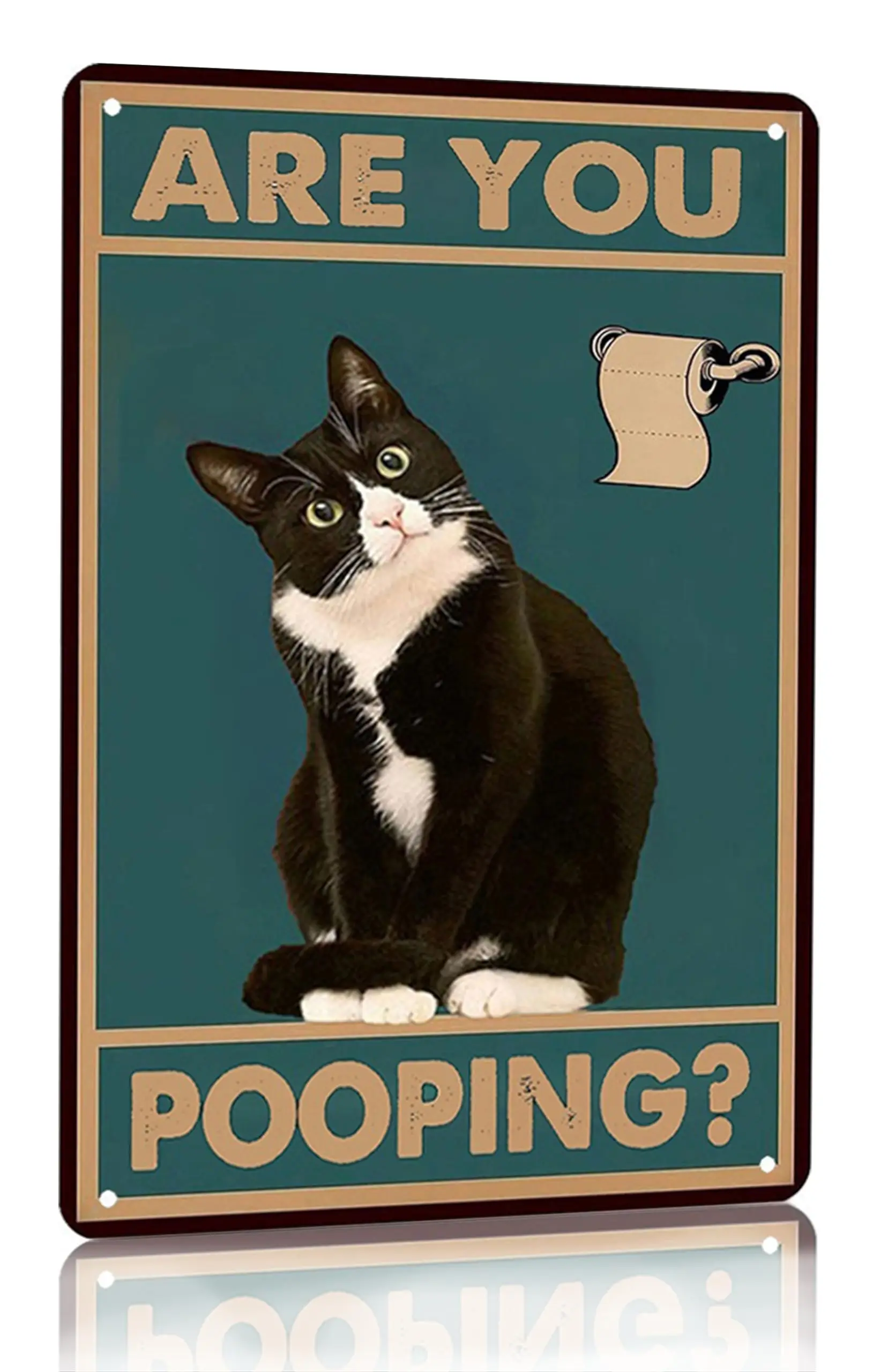 Bestylez Funny Tuxedo Cat Are You Pooping Tin Sign Vintage Bathroom Toilet Sign Wall Decor, Aluminum, 12