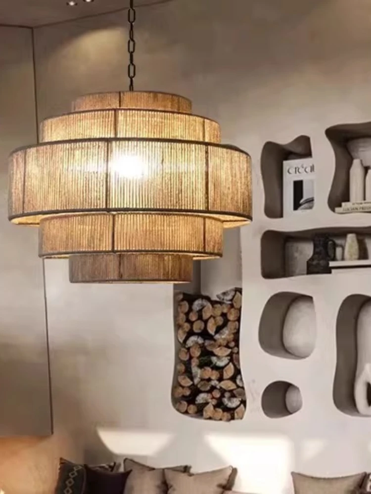 Mid ancient style hemp rope pendant lamp Wabi Sabi style restaurant living room hotel weaving homestay restaurant dining light