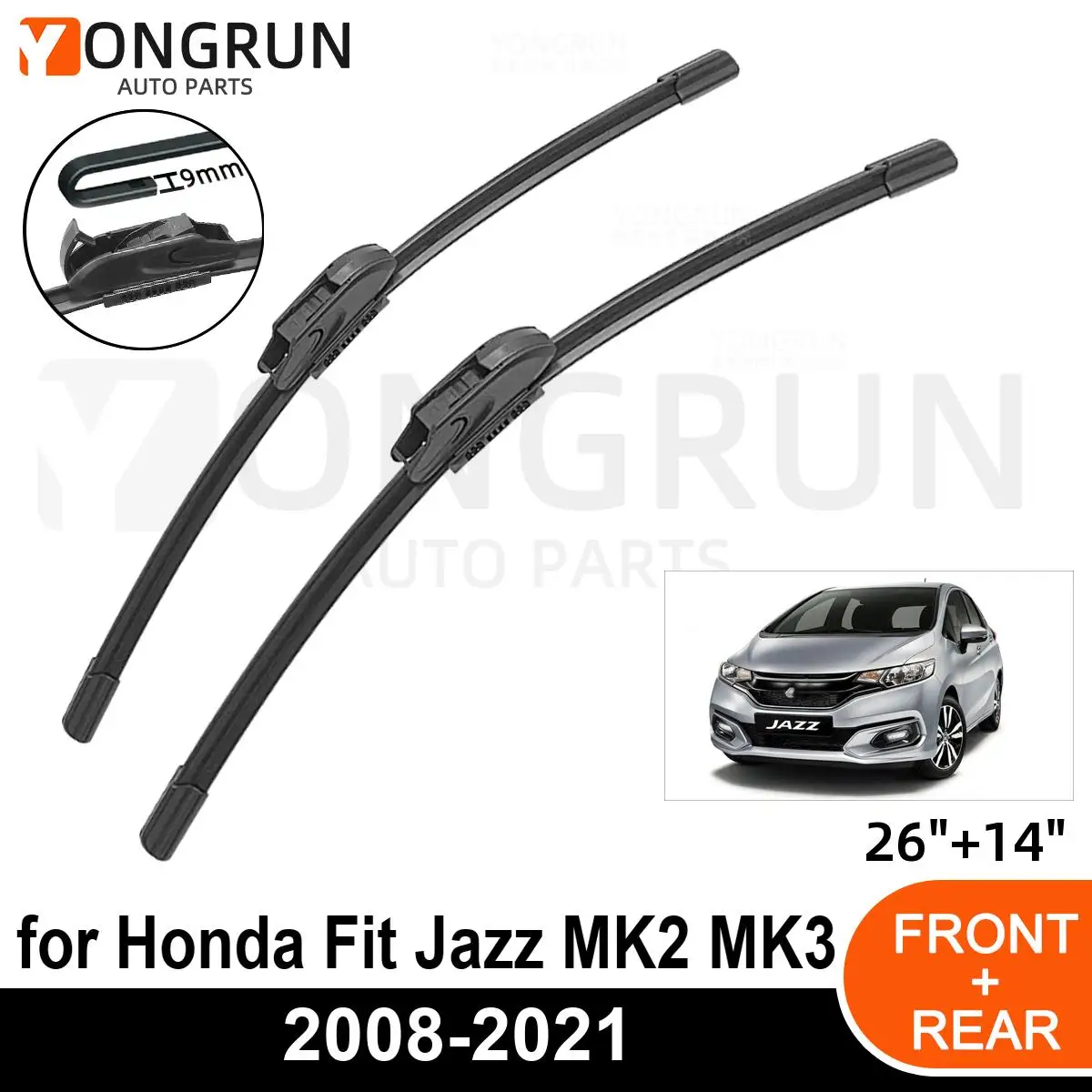 

Car Front Windshield Wipers For Honda Fit Jazz MK3 2008-2021 Wiper Blade Rubber 26"+14" Car Windshield Windscreen Accessories