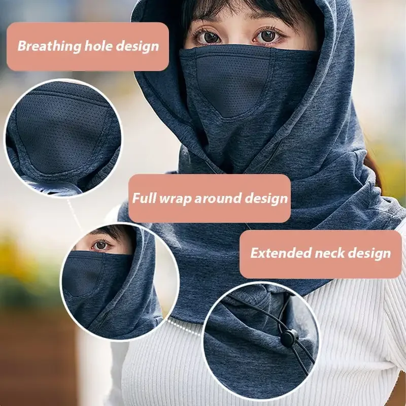 Hooded Face Mask With Neck Warmer Winter Cold Mask Outdoor Warm Windproof Mask Cycling Windproof Solid Colour Pullover Hat