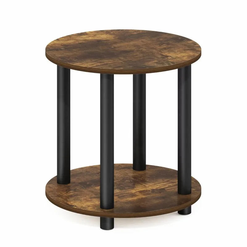 

2-Tier Round Wooden End Table, Amber Pine