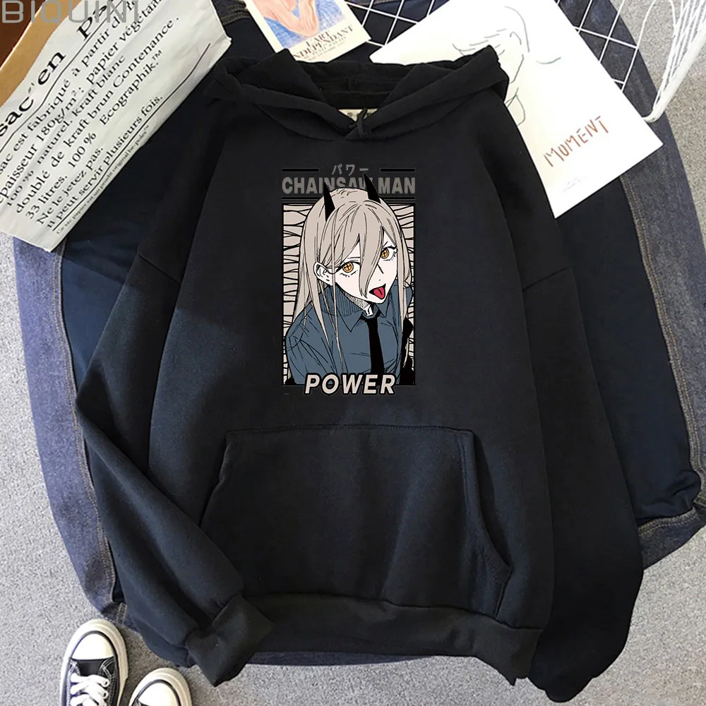 Anime Chainsaw Man Power Kawaii Print Plus Size Hoodie Women Sweatshirts Harajuku Autumn Winter Warm Female Sweatwear Clothing