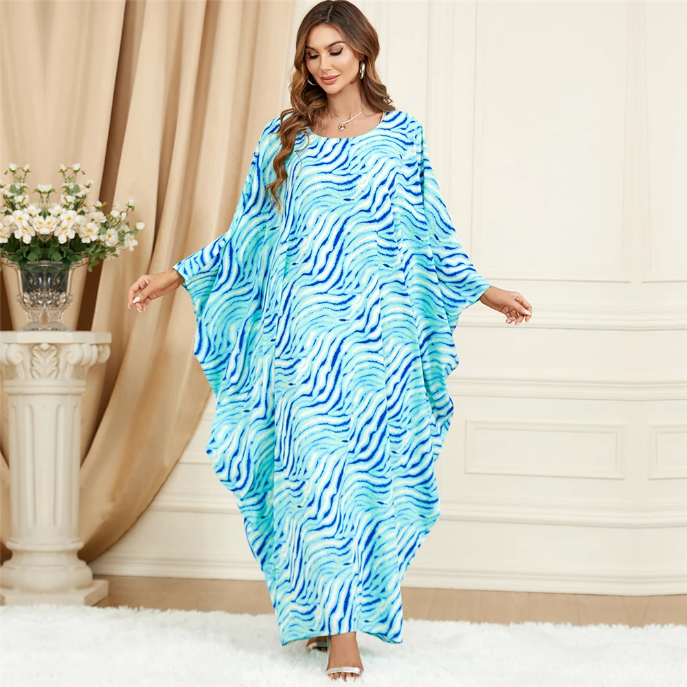 Robe Femme Musulmane arabo elegante allentato musulmano Dubai manica a pipistrello Robe grandi abaya per le donne vestito stampato Casual Ramadan Dress