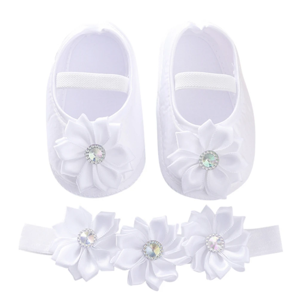 Newborn Baby Girls Flats Shoes with Headband Lovely Princess Shoes Toddler Infant Flower Pearl Cotton Shoes 0-12M