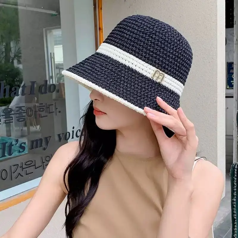 Bucket Hat for Women Summer Foldable Beach Cap Solid Color Sunhat Fisherman Caps Spring Summer Hollow Hat