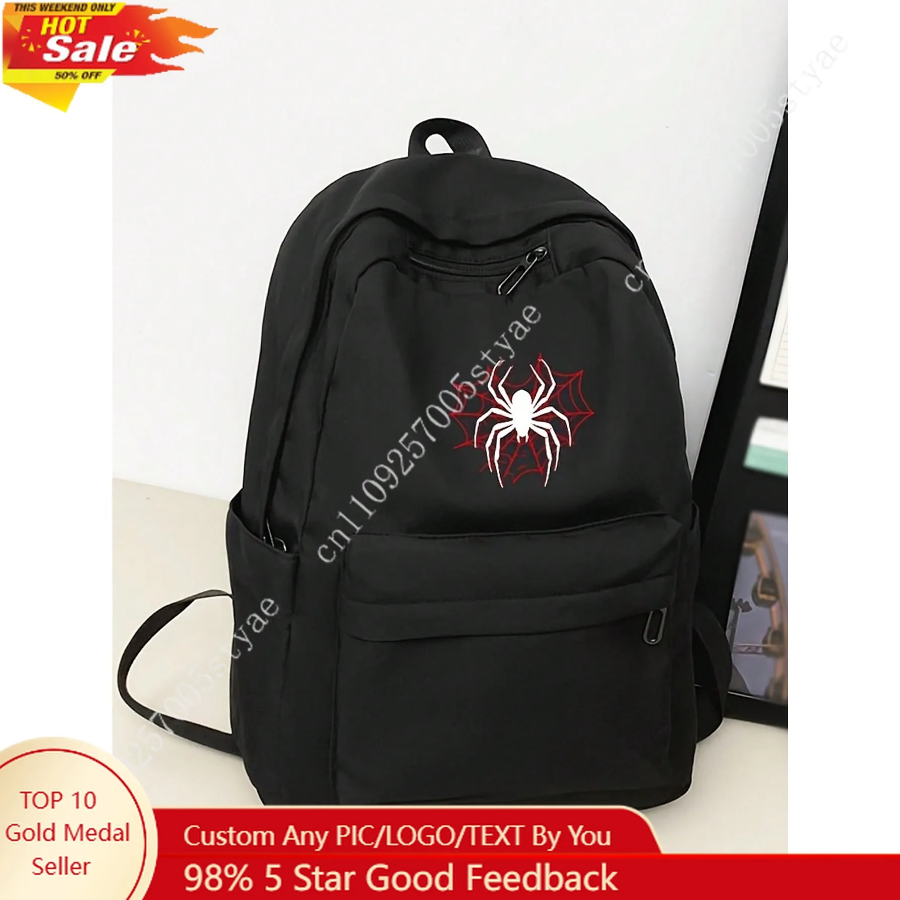 

Red Spider Web Print Backpack Fashionable Bookbag Large Capacity Bags Commuter Bag Practical Cosplay Packs Halloween Schoolbag