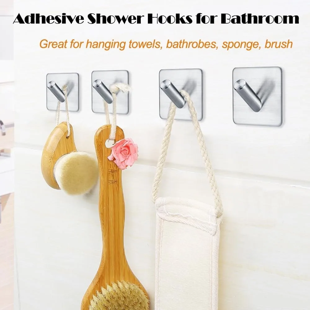 Adhesive Towel Hooks Heavy Duty Towel Hanger Waterproof Stainless Steel Stick On Shower Bathroom Kitchen Storage Holder Hooks