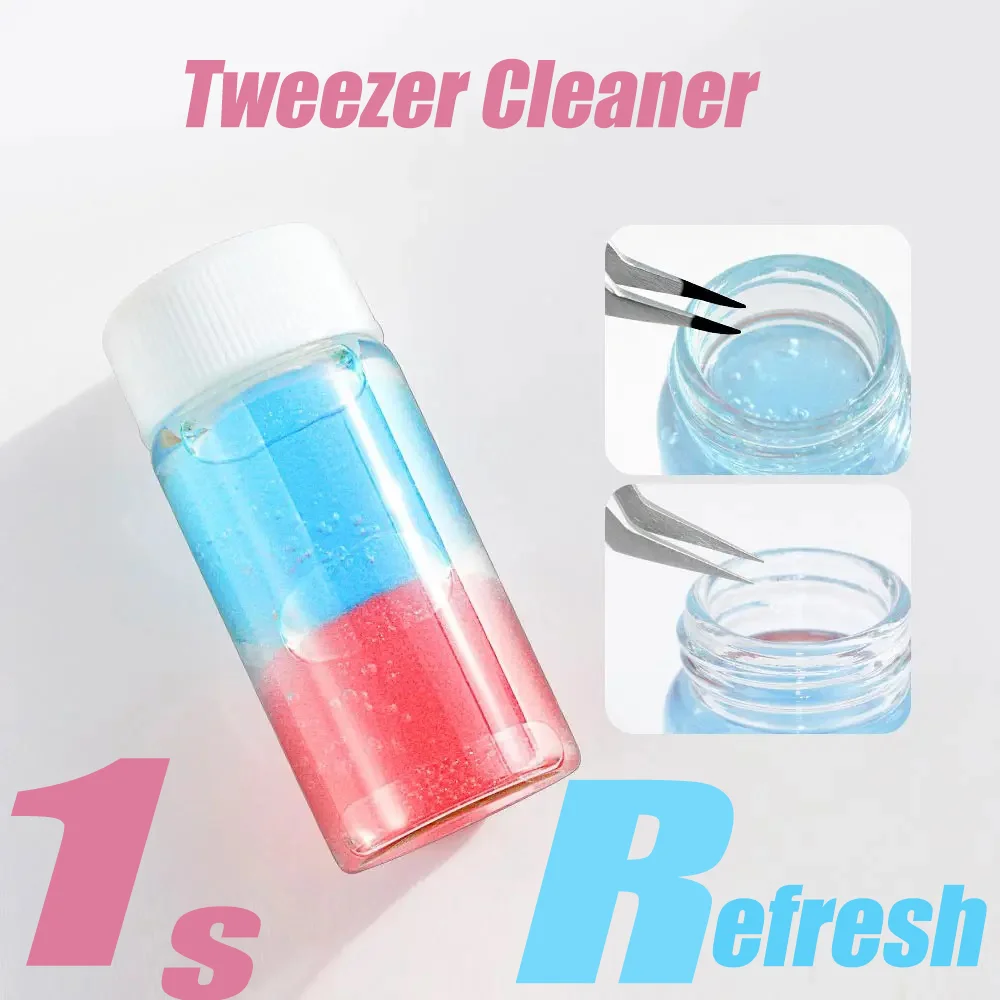 Eyelashes Tweezers Cleaner Eyelash Extension Tweezers Cleaning Tools with Glue Remover Liquid and Sponge Ball Cleaning Glue