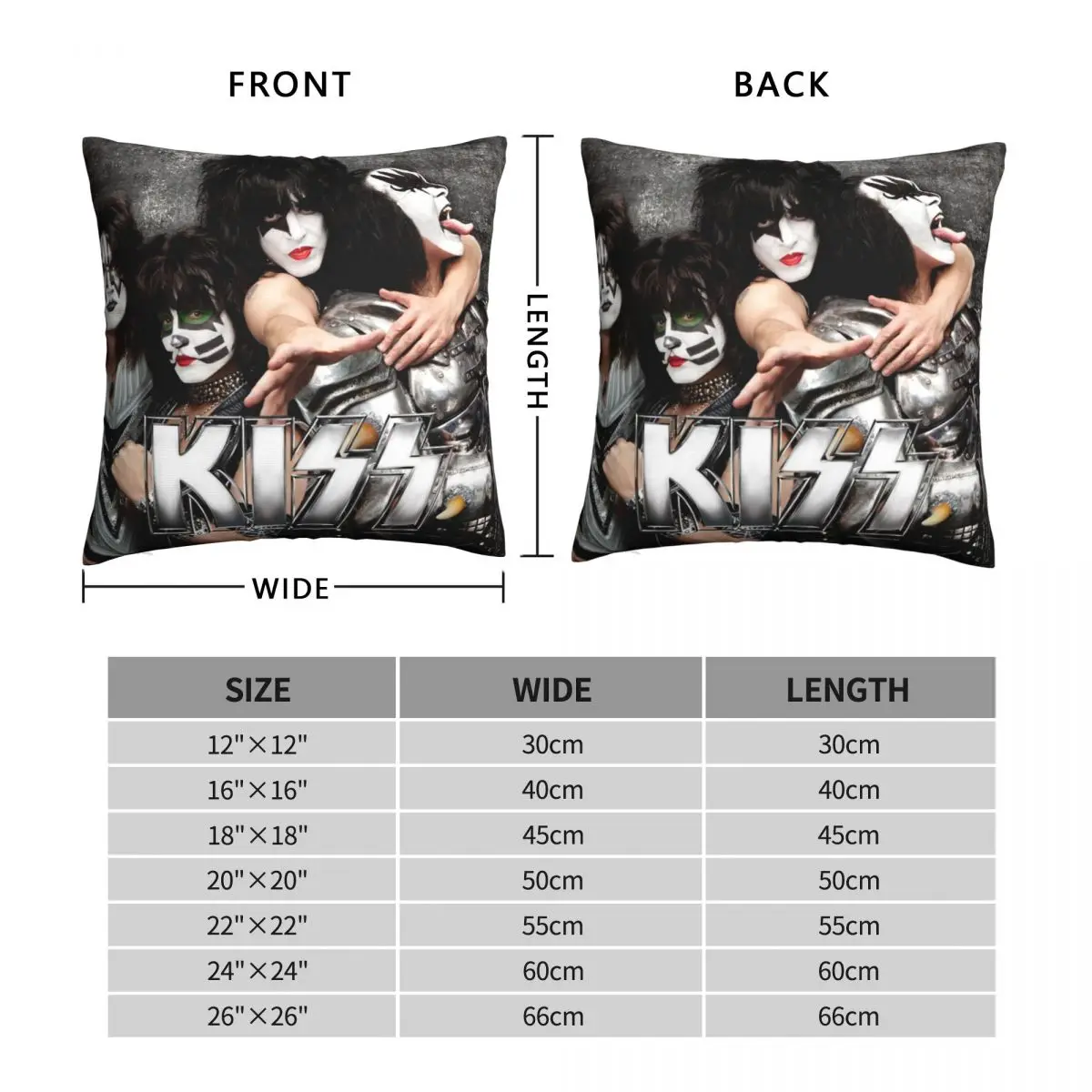 KISS Grey Look Up Close Square Pillowcase Polyester Linen Velvet Printed Zip Decorative Pillow Case Sofa Cushion Cover