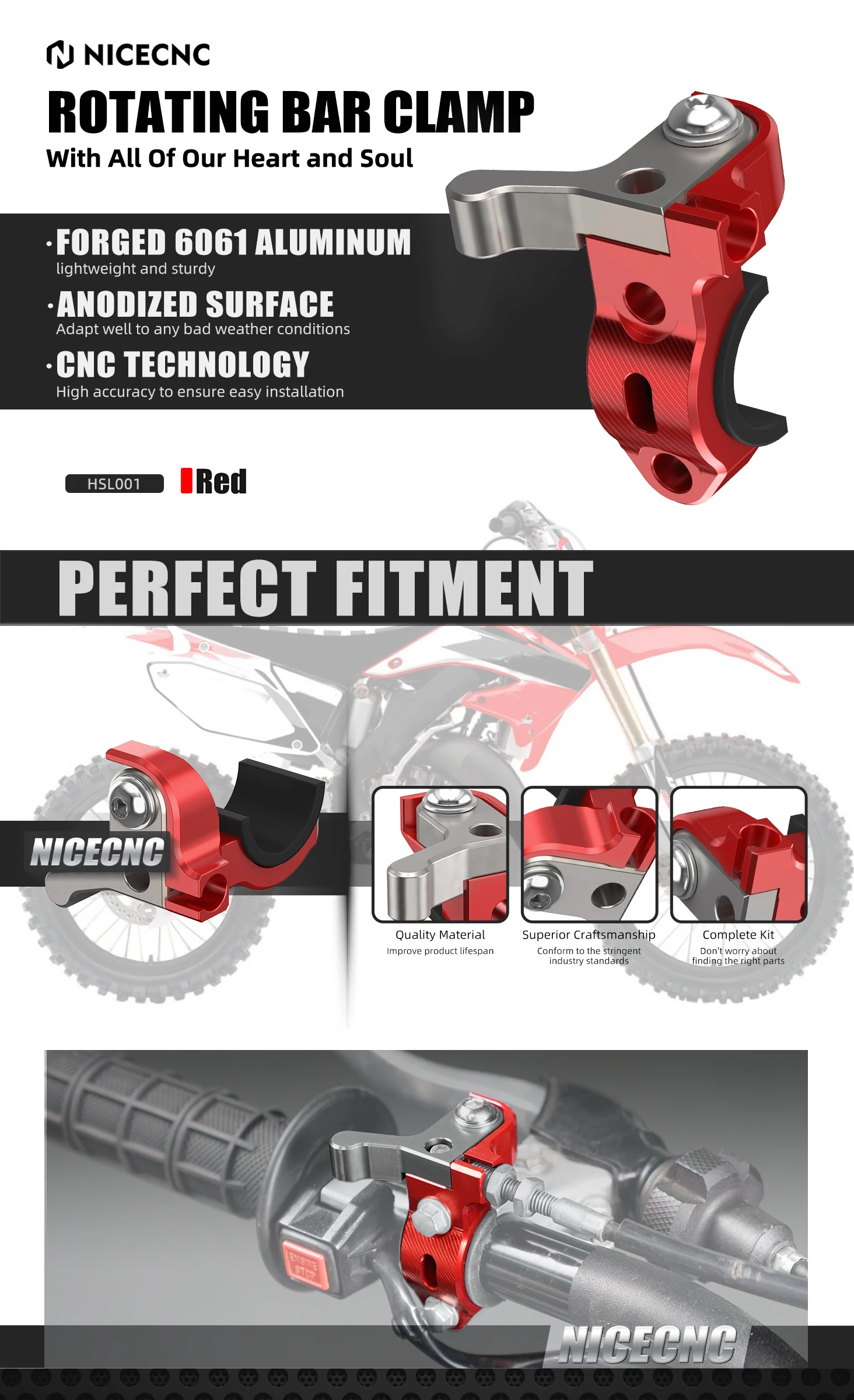 NICECNC Für Honda CR125R CR250R CRF250R CRF450R CR 80R 85R 80RB CRF 250X 450X XR650L XR650R Rotierende Bar Clamp Hot Start Hebel – Detail 1
