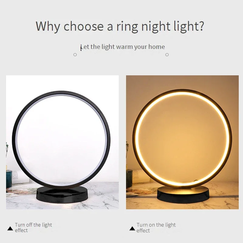 Creative Circle Table Lamp  Chinese Table Lamp Study Eye Protection USB Rechargeable Bedroom Bedside Decorative Night Lights