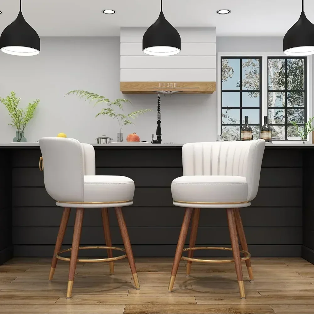 

Minimalist 24" H Seat Counter Height Upholstered Counter Stools,Swivel Bar Stools with Back, with Wood Legs and Footrest