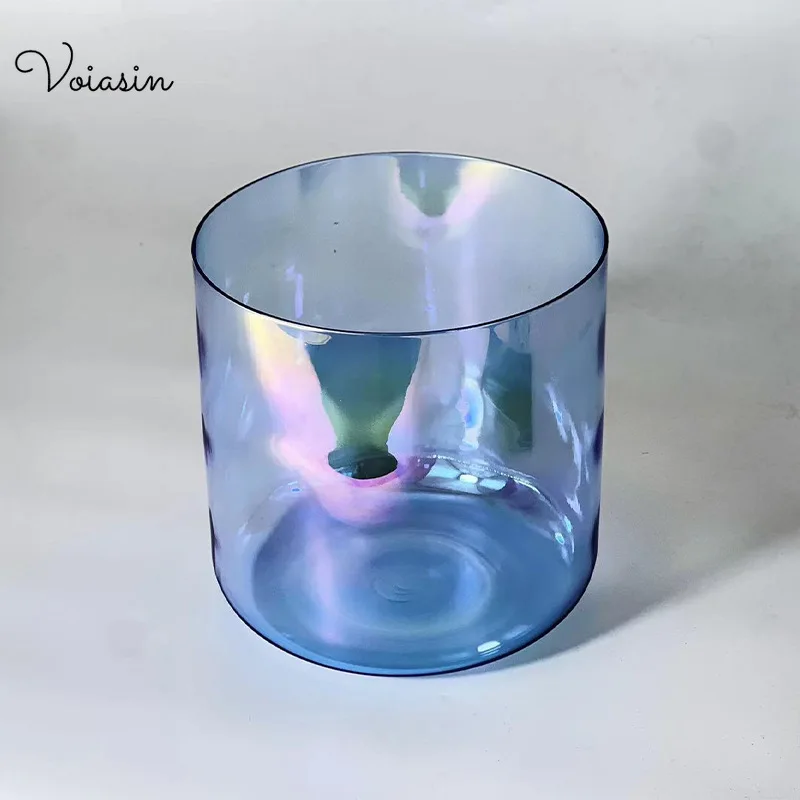 

6/7/8Inch Royal Blue Clear Crystal Singing Bowl, Top High-end Series, Frosted Quartz Voiasin Bowls, with Suede Mallet Set