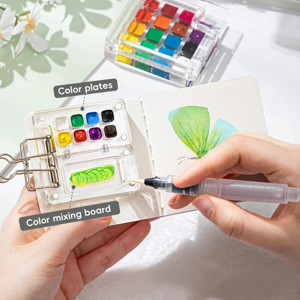 لوحة ألوان مائية صغيرة من الأكريليك فارغة 8/15 شبكة صندوق طلاء محمول لوحة سفر ألوان مائية علبة طلاء لوازم فنية