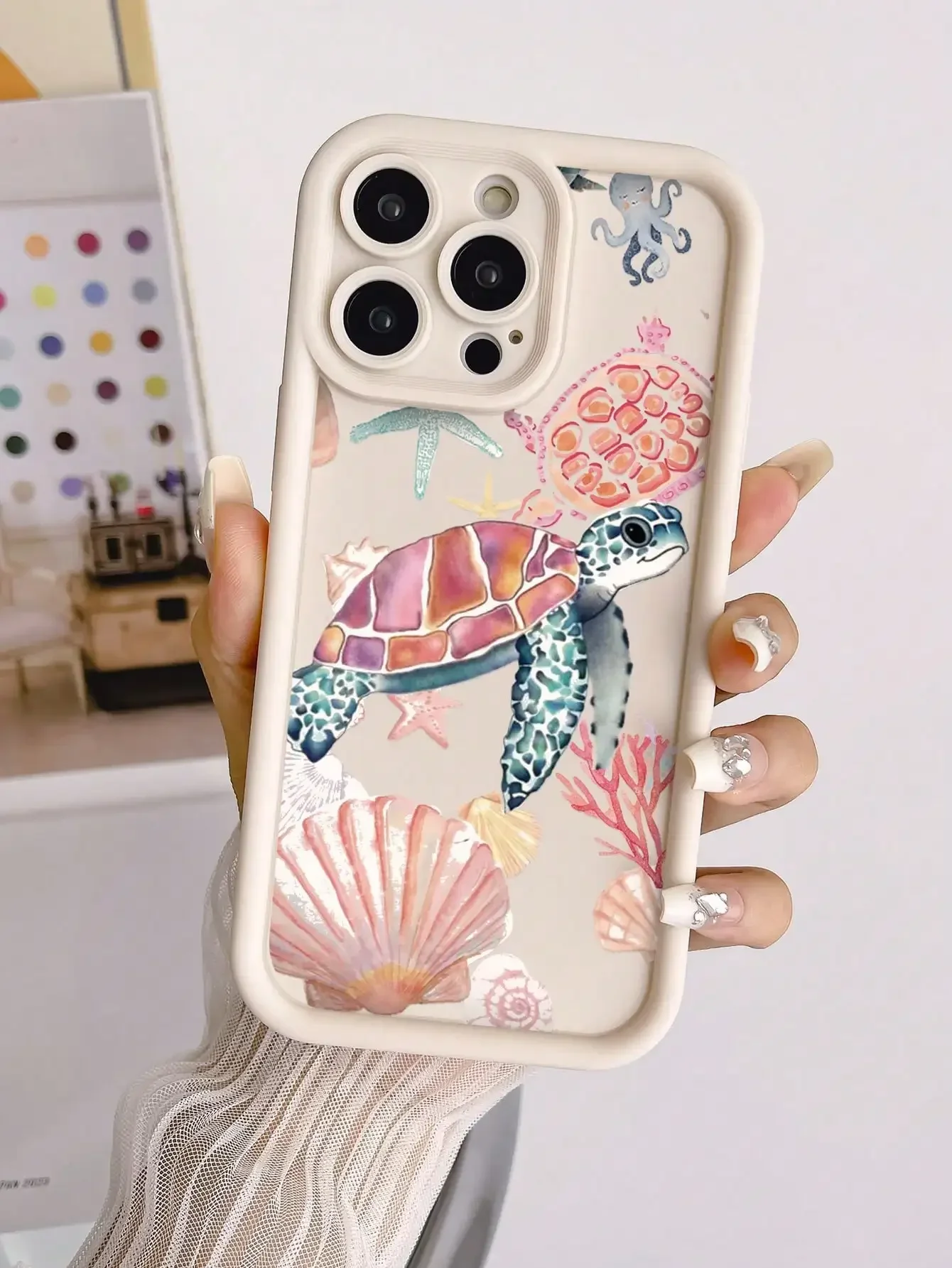 Colorful Painted Sea Turtle Protective Phone Case for IPhone 16 15 14 13 12 11 Pro Max 7 8 Silicone Soft Cover