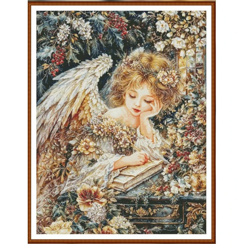 

ZZ7249 Angel 14CT 16CT Printed On Canvas Cross Stitch DIY Set Chinese Pattern Kit Home Needlework Embroidery 145 Colors