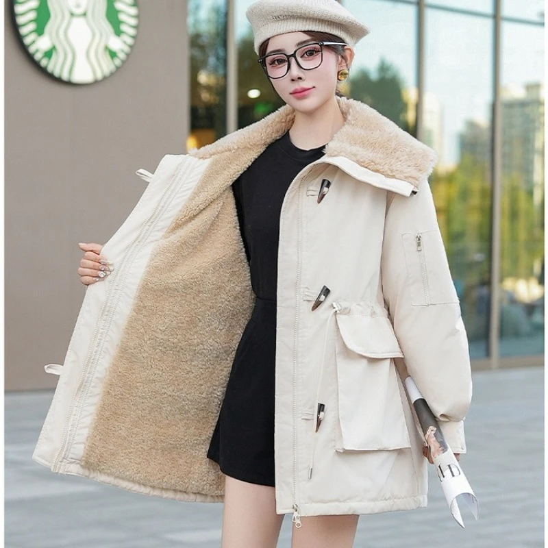 

2025 Women Winter Parkas New Lamb Feather Down Cotton-padded Jacket Thicke Velvet Overcome Coat Female Windbreakers Outerwear