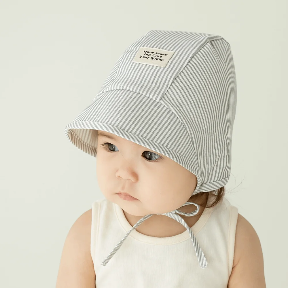 

Breathable Soft Baby Fetal Cap Stripe UV Protection Infant Bonnet Hat Wide Brim Cotton Newborn Sun Hat Toddler