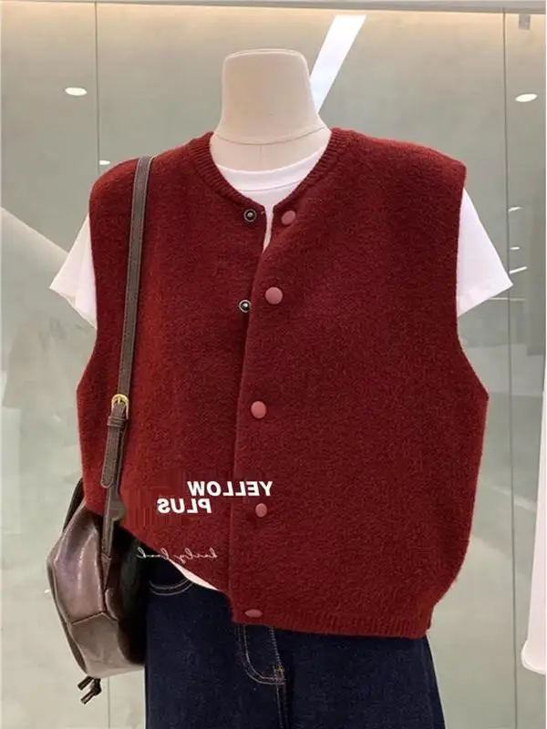 Koreanische Sle runde Ne Svel Taste Gestrickte Weste frauen Herbst Winter Neue Sle Top Layered oulder Pad Weste