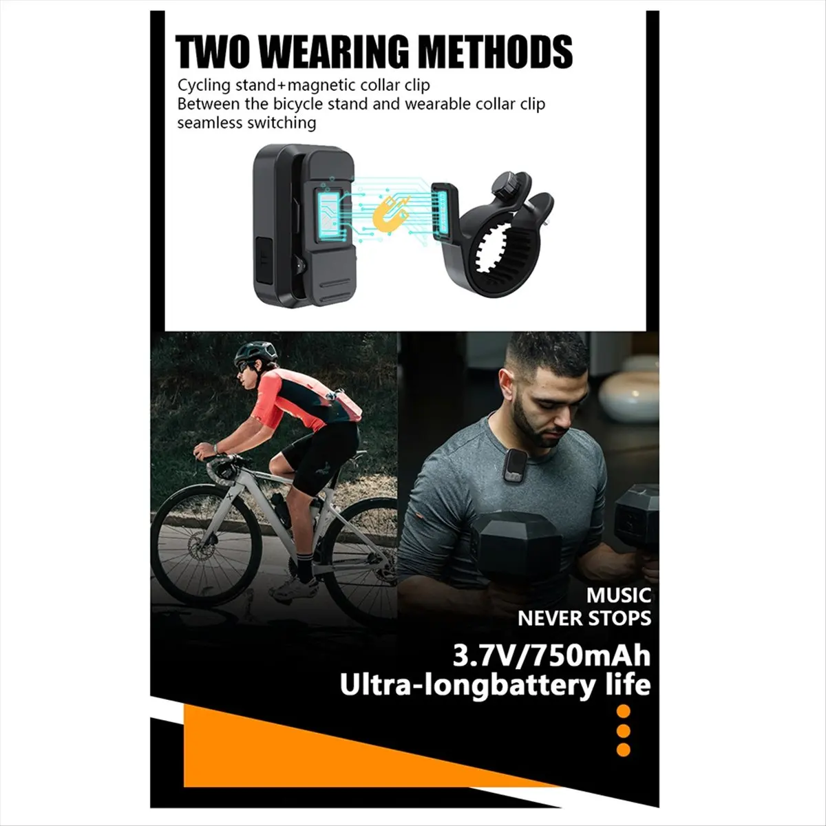 HowAA87 Bike Bluetooth Speakers Portable Dual Pairing FM Radio TF Card Support Collar-Clip Speaker for Cycling Hiking Camping