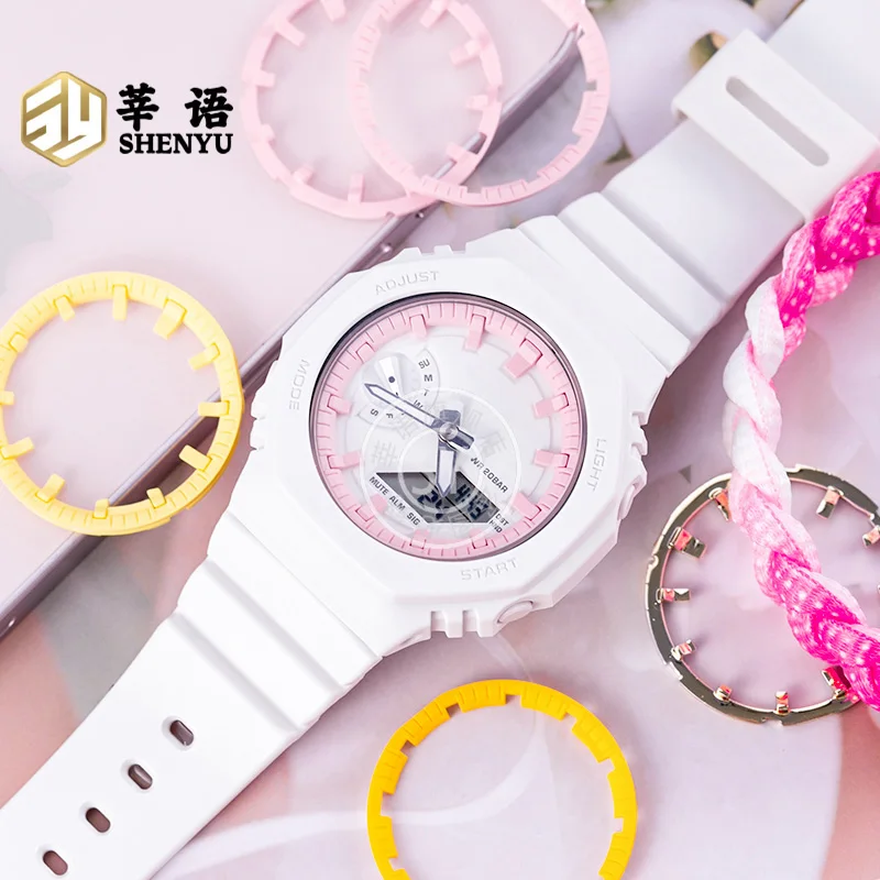 Shenyu ساعة الطلب ل كاسيو GMA-S2100 قوس قزح اللون شخصية غير مضيئة الهاتفي لتقوم بها بنفسك تعديل ساعة نسائية اكسسوارات