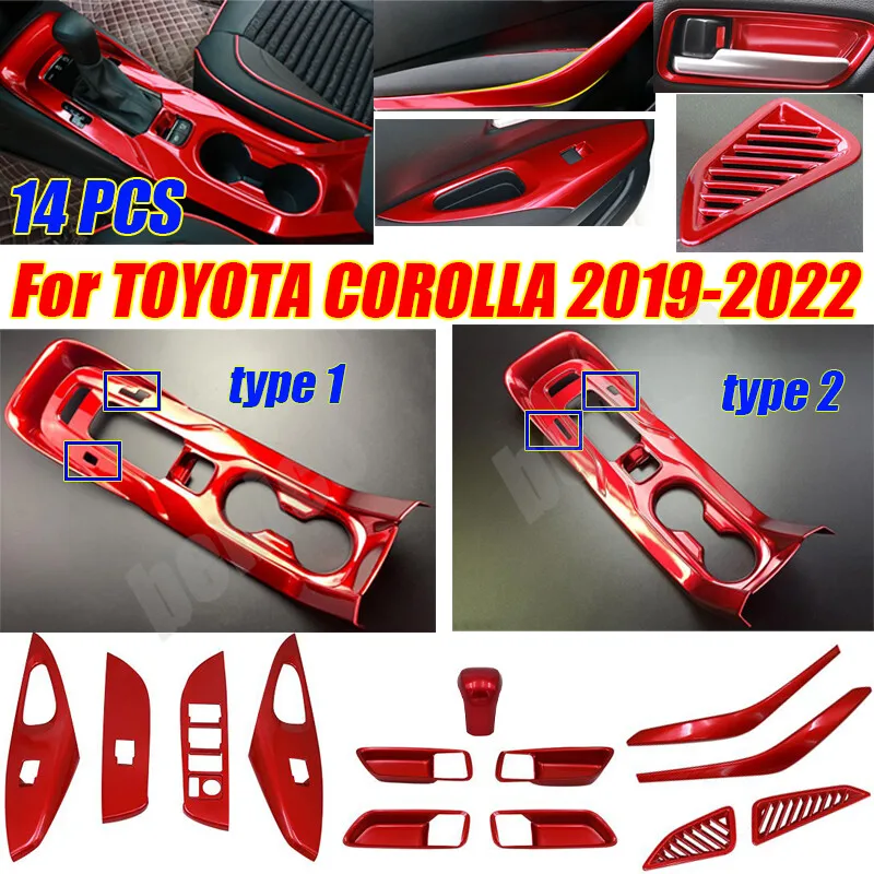 

14 шт. красный комплект аксессуаров для интерьера, накладка, декор для Toyota Corolla 2019-2024