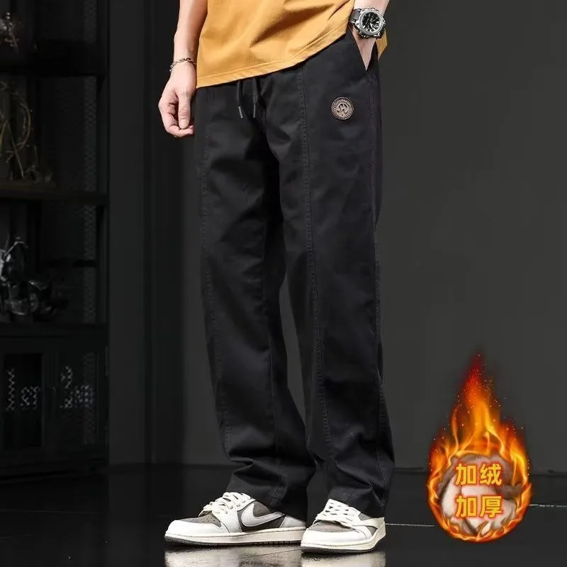 American Retro Straight Casual Pants For Men Plus Fleece Overalls For Men Sweatpants Cold-proof Gym Warm And Versatile Trousers