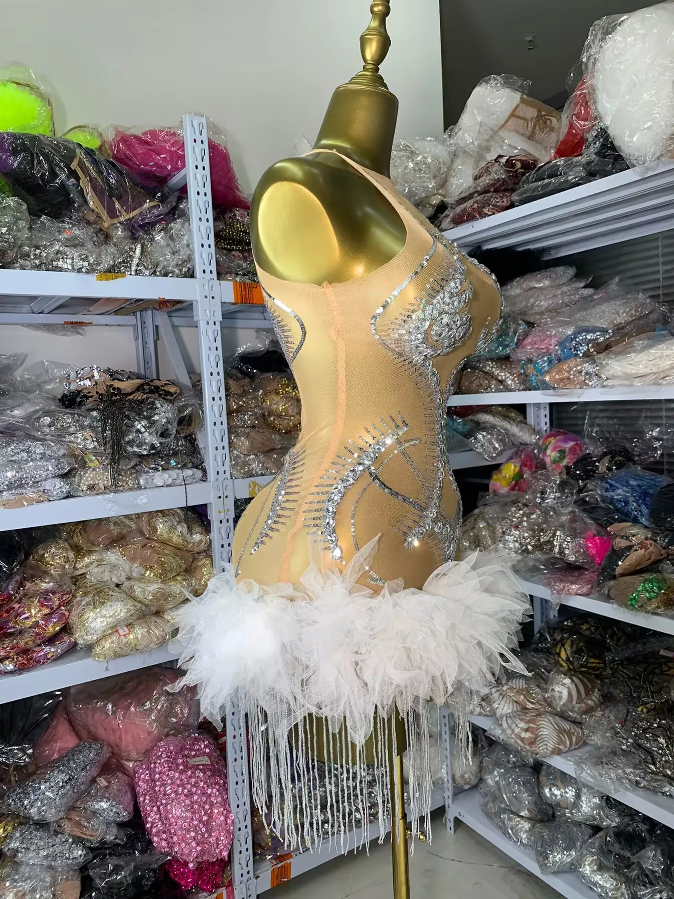 Vrouwen Sexy Sensuele Nachtclub Jurk Sparky Crystal Pailletten Borduren Mesh Bodcyon Mini Jurk Met Bustier Showgirl Kostuums