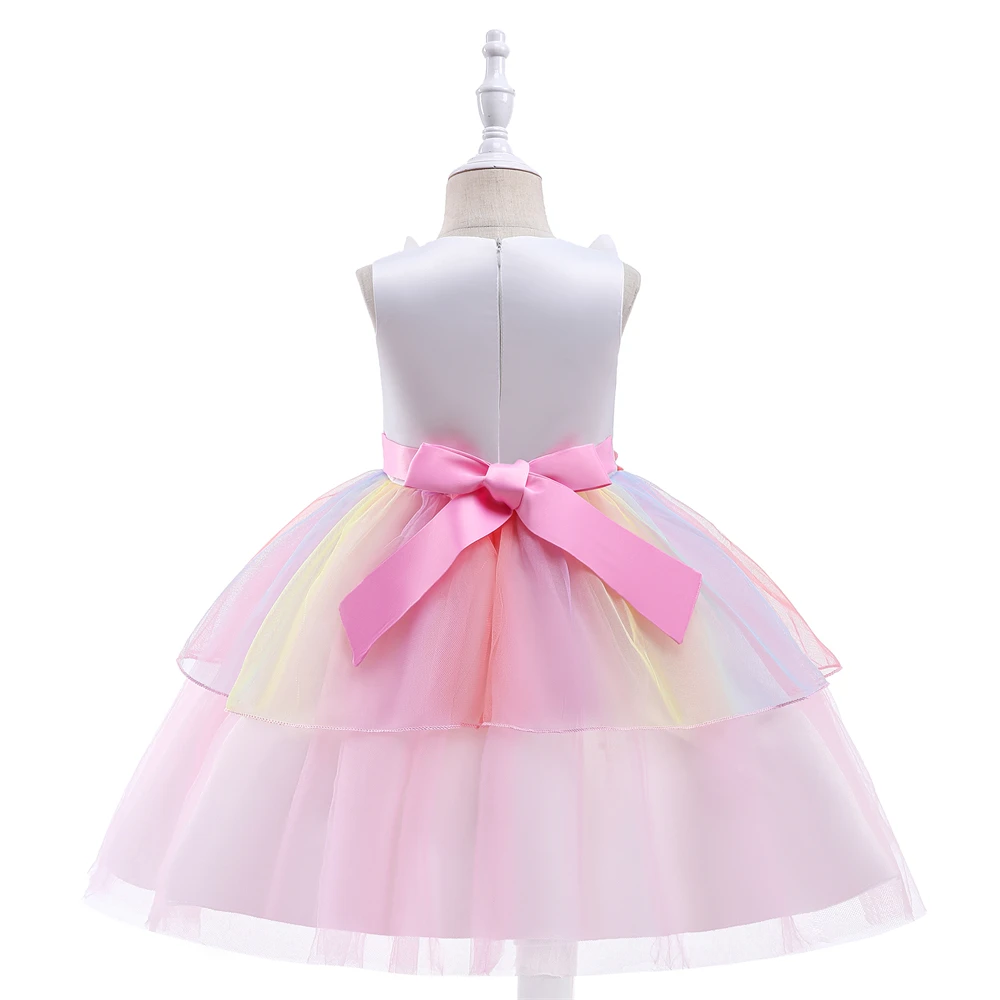 Rainbow Unicorn Party Costume for Girls Cosplay Princess Flower Tulle Dresses Fashion Christmas Halloween Birthday Kids Clothing