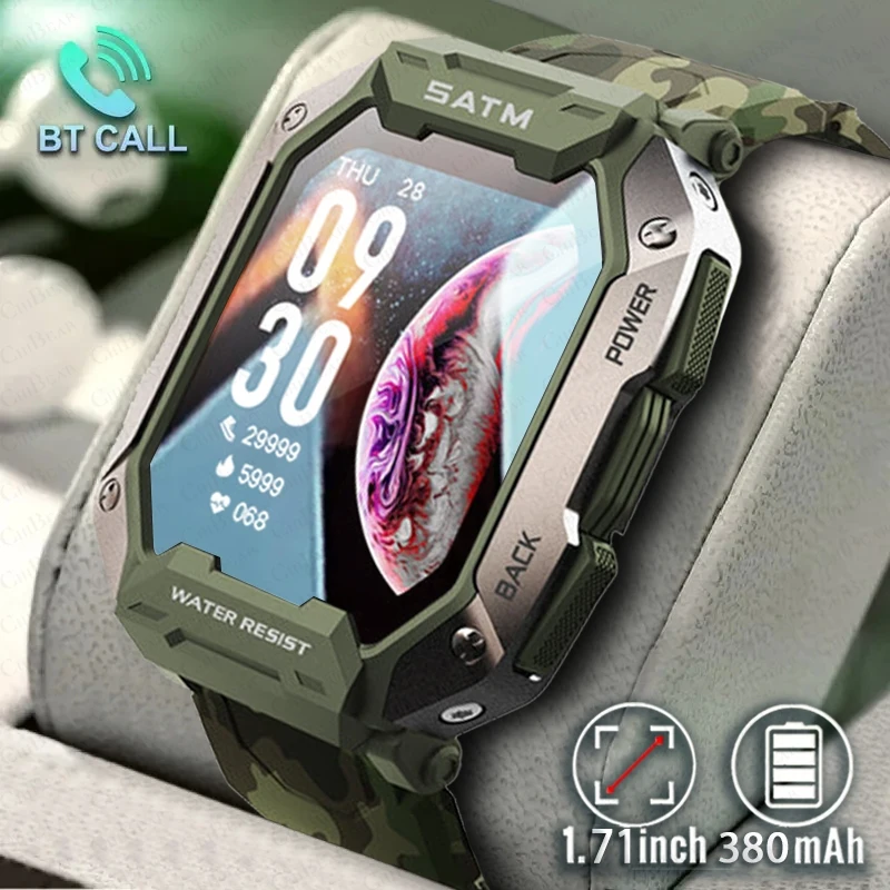 2024 New Military SmartWatch Men 1.81 Inch Screen Waterproof Outdoor Sports Tracker Health Monitoring Bluetooth Call Smart Watch