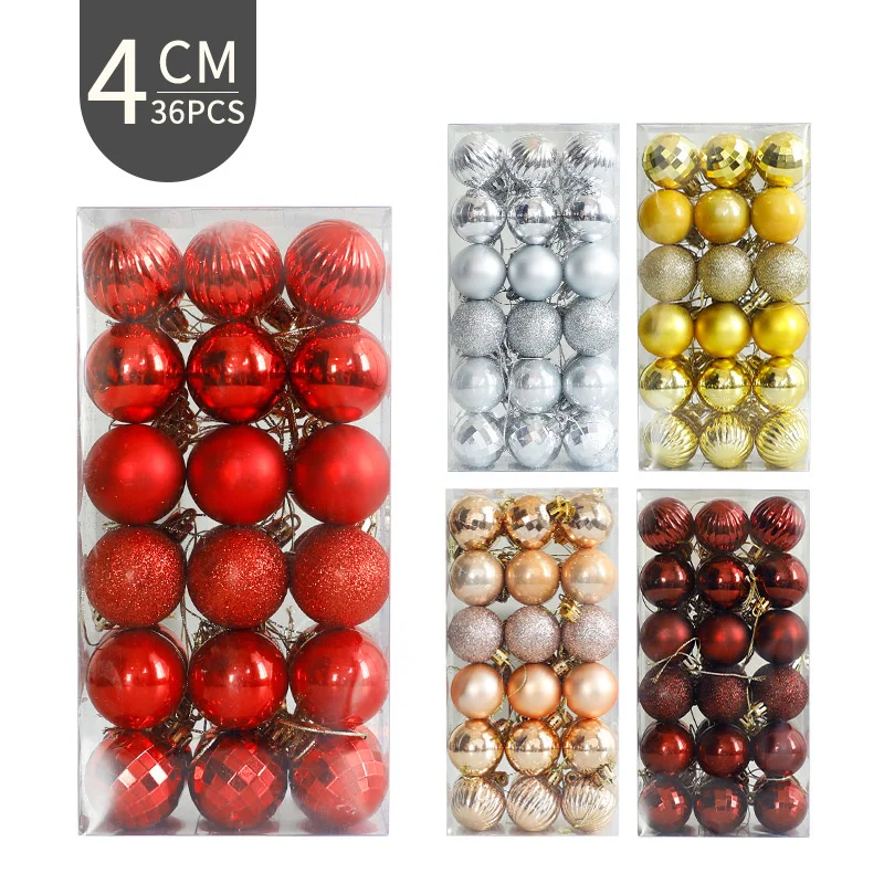 

Christmas Ball Christmas Decorations 4cm 36Pcs Barrel European Painted Christmas Ball Set PVC Plastic Christmas Tree Hanging New