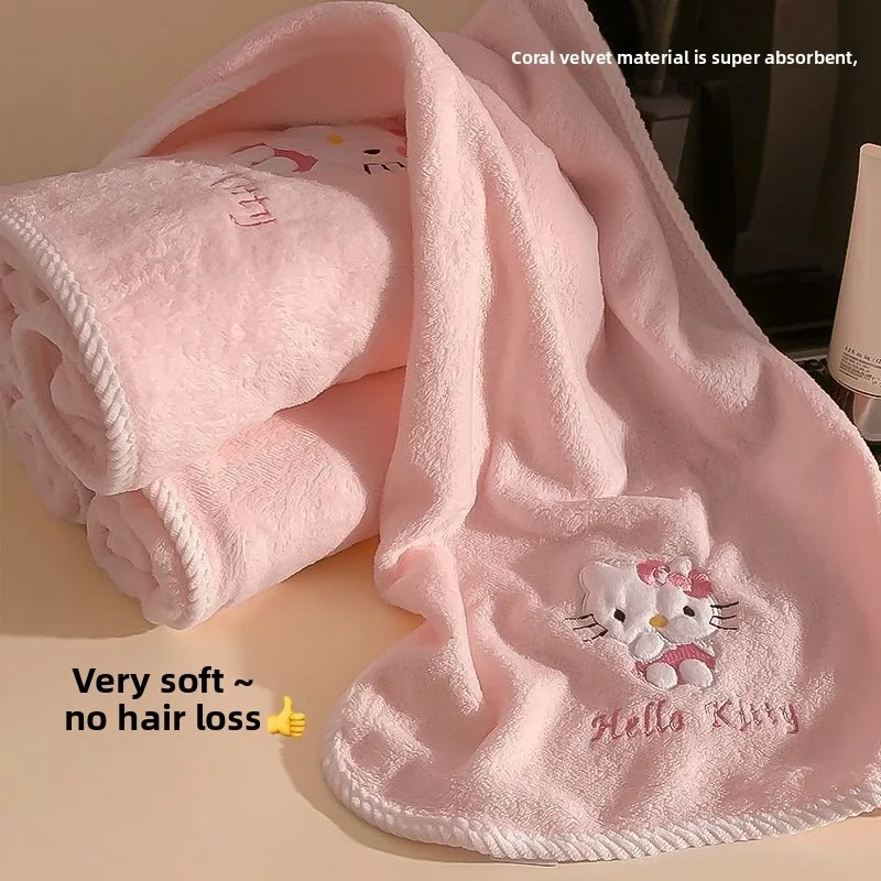 Полотенце из кораллового флиса с принтом Hello Kitty, милое мультяшное, супермягкое, впитывающее, для ежедневного использования, для женщин, для ванной комнаты, в дорогу, в подарок