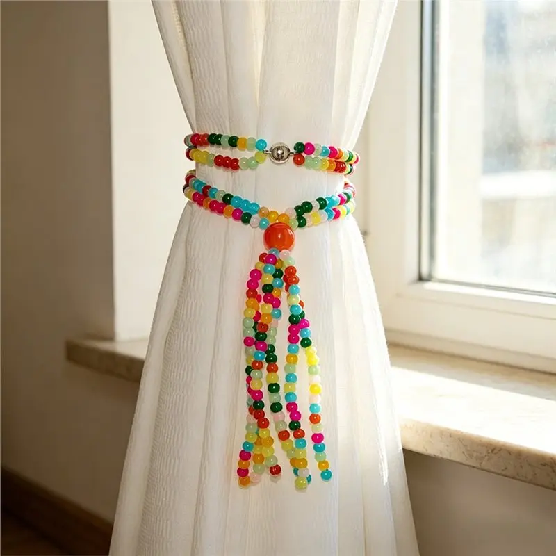 T19C Colorful Tassel Curtain Tiebacks 2-Pack Magnetic Curtain Ties Holdbacks For Home Decor