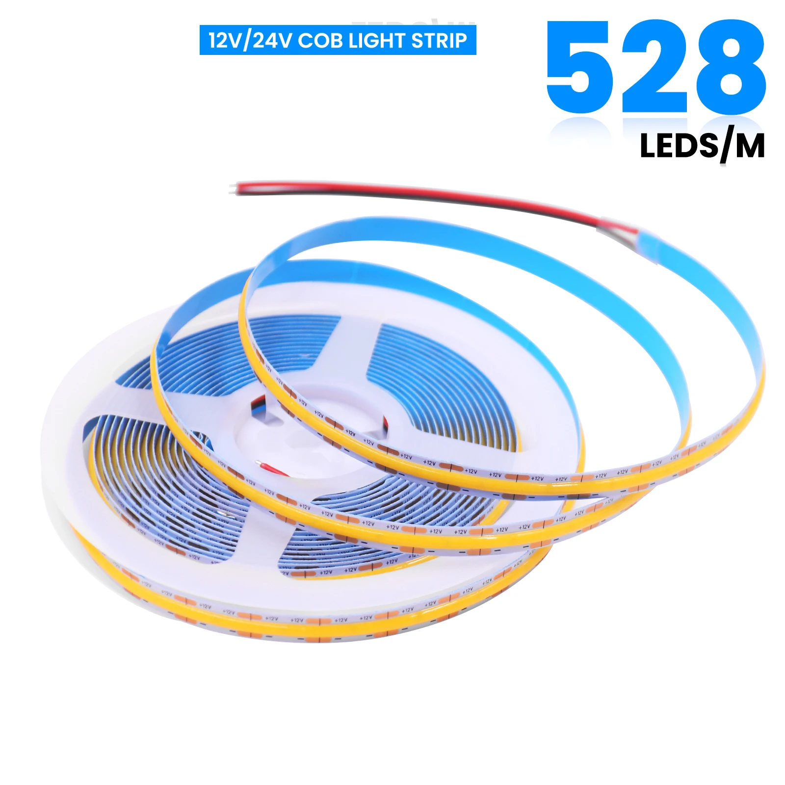 Imagem -06 - Fita Flexível Corda Led Light 528leds m Cob Faixa 12v 24v 3000k 4000k 6000k Quente Natural Branco Home Decor High Brighter 0510m