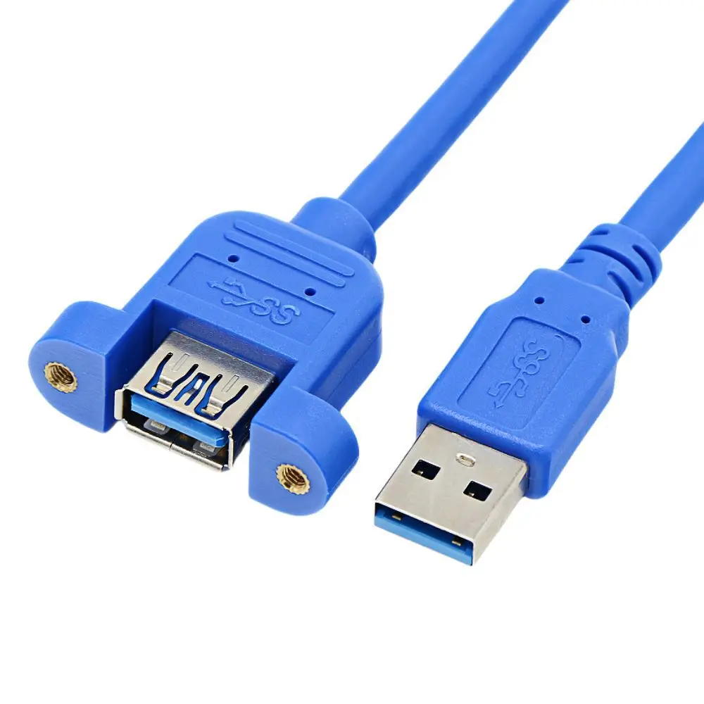 USB 3.0 Male to Female Extension Cable, Panel Mount Screw Hole Design High Speed Data Sync Extender Cord for PC Hard Drive